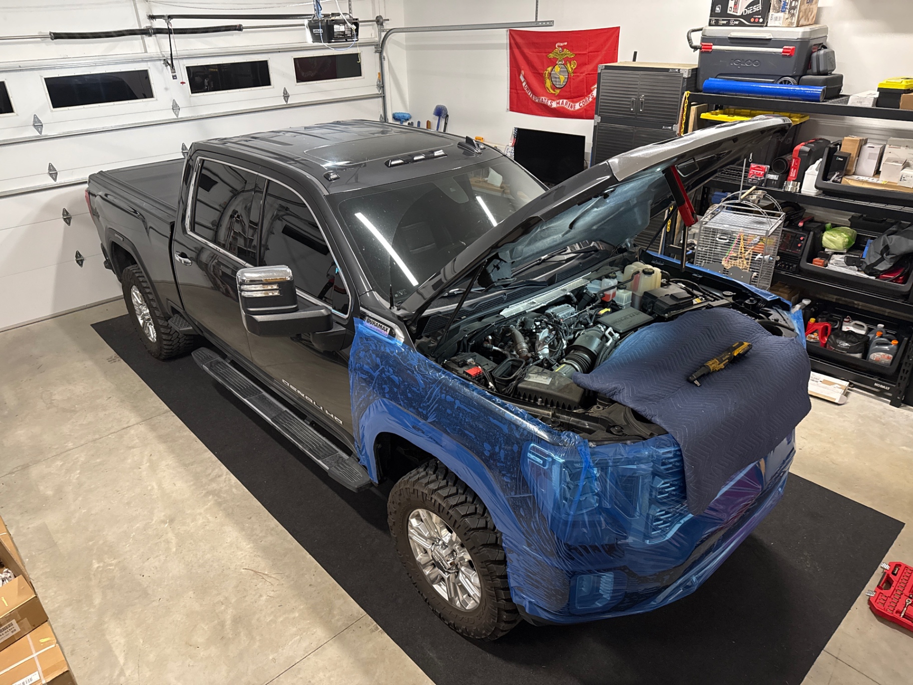 GMC Sierra Denali HD in the L&D Performance Diesel shop in North Carolina